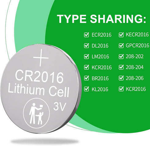 CR2016 3V Lithium Battery 100 Pack, Key Fob Battery for Car Remote