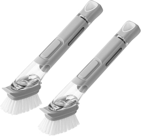 SUBEKYU Dish Brushes with Soap Dispenser, Kitchen Dish Scrubber Brushes with Handle, Grey 2Pack