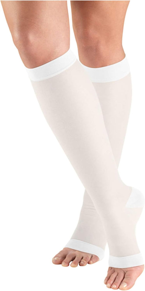 Truform Sheer Compression Stockings 15-20 mmHg, Women's Open Toe, Knee High Length, 20 Denier, White, X-Large