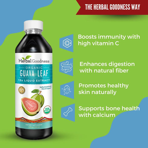 Guava Leaf Extract - Organic Guava Leaves Liquid Supplement for Digestive Health, Non-GMO by Herbal Goodness