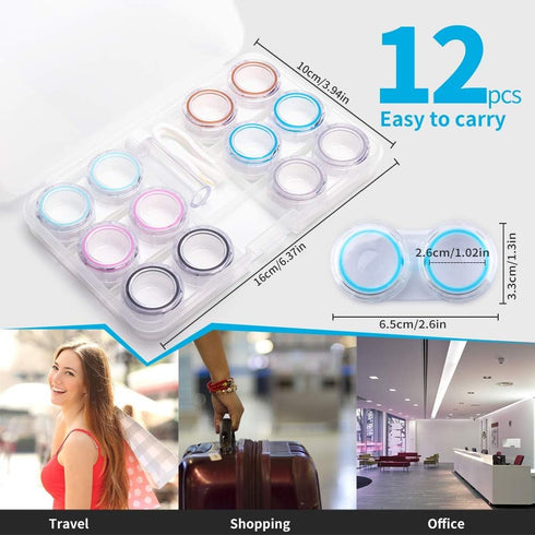 12 Pack Clear Contact Lens Case with Tweezer Remover Tool, Solution Bottle, Contacts Soak Storage Container Kit for