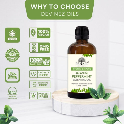 Japanese Peppermint (Mentha arvensis) Essential Oil with Premium Dropper - Therapeutic Grade, 100% Pure, Natural Oil for Aromatherapy, Diffusers, Humidifiers and Skin & Hair (118 ml)