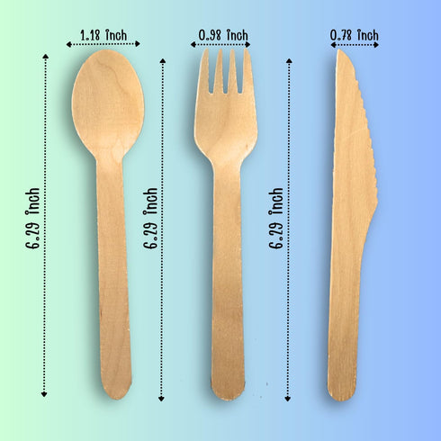 KongKwan Wooden Cutlery Tableware Set of 6 Pairs (18 Pcs) (Spoon, Fork, Knives Set) of Sturdy Natural Wood Disposable Cutlery Utensils for Camping, Travel, Parties, Office Kitchen, Home, School by KongKwan
