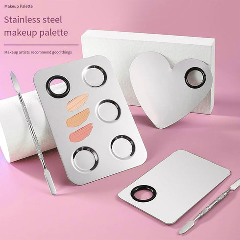 KissDate Makeup Mixing Palette - Stainless Steel Spatula Tray with Foundation Spatula, Cosmetic Mixer for Nail Art