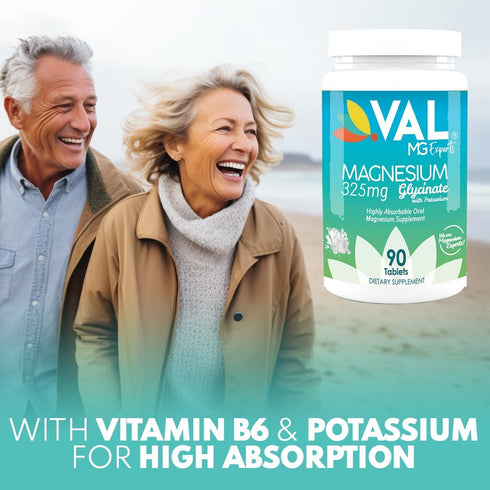 VAL MG Experts Magnesium Glycinate Plus B6 & Potassium for Stress Relief, 90 Tablets