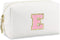 Initial Makeup Bag Personalized Waterproof PU Leather Chenille Letter Cosmetic Bag, Portable Travel Toiletry Bag