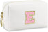 Initial Makeup Bag Personalized Waterproof PU Leather Chenille Letter Cosmetic Bag, Portable Travel Toiletry Bag