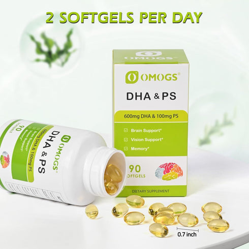 DHA & Omega Softgels for Adults - with Phosphatidylserine, Walnut Oil & Omega-3 - 90 Softgels