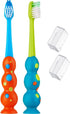 Kids Toothbrush 2 Pack - Soft Contoured Bristles, Child Sized Brush Heads (3-10 Years Old) - Suction Cup Storage (Blue