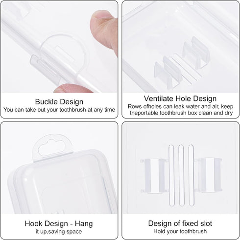 Transparent Toothbrush Case 2 Packs, Travel Size Plastic Holder, 7.87 x 2.36 x 1.18 inches, Portable for 2 Toothbrushes
