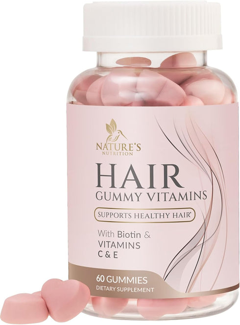 Sugar Free Hair Vitamins Gummies - 60 Gummies - with Biotin 5000 mcg, Vitamin A, B12, C, D, E