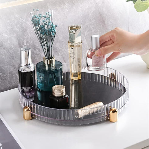 Makeup Perfume Organizer, 360° Rotating Skincare Tray, Spinning Cosmetics Organizer for Bathroom Countertop, Clear