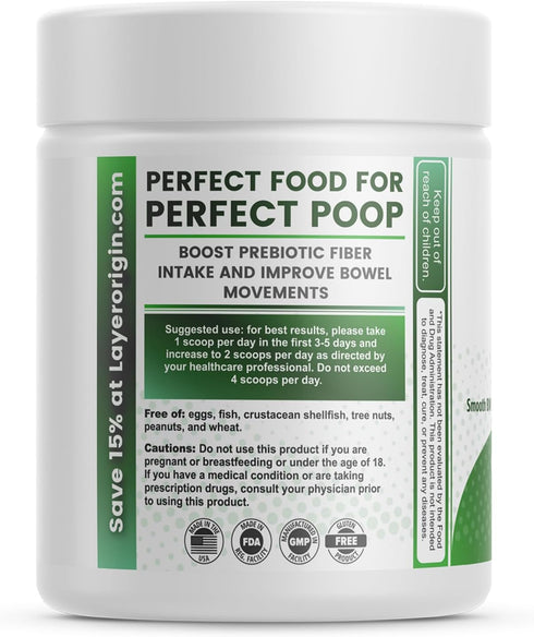 Layer Origin Constipiotic Prebiotic Fiber for Bowel Movement Support, 4.4 g Per Serving, 30-Day Supply, Unflavored
