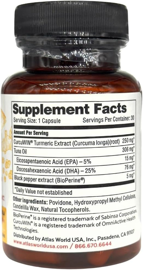 Vitality Rescue Omega 3 and Turmeric Supplement with Bioperine, CurcuWin 46X for Workout Recovery, Joint & Brain Health