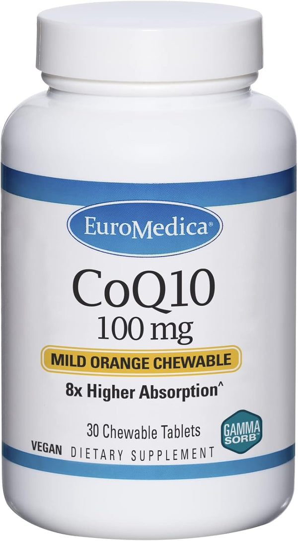 Euromedica CoQ10 Chewable, 100 mg for Energy, Antioxidant & Cognitive Health - 30 Tablets