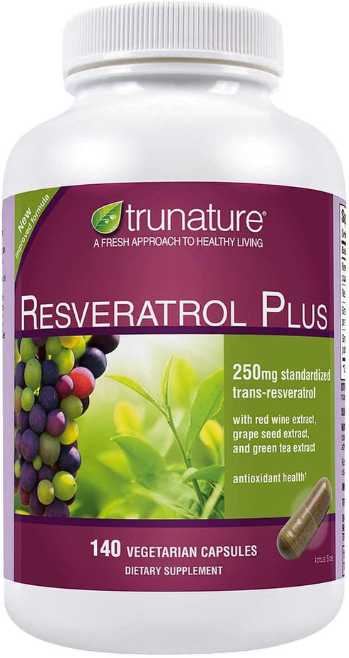 trunature Resveratrol Plus Standardized Trans-Resveratrol 250mg, 140 Vegetarian Capsules