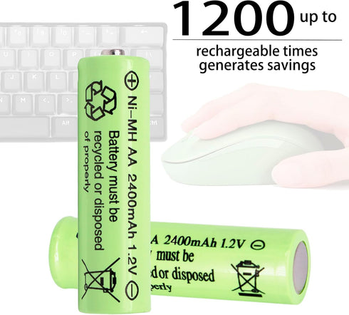 12 Packs AA 2400mAh High Capacity Rechargeable Batteries, 1.2V NiMH Low Self Discharge for Solar Lights