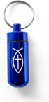 Blue Pill Case Keychain - Waterproof Metal Travel Container for Medicine Storage, Small Organizer Bottle
