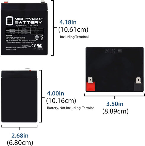 Mighty Max Battery ML5-12F2-12 5 F2 Volt AH, Terminal, Rechargeable SLA AGM Battery