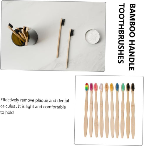 Ipetboom 10pcs Set Bamboo Toothbrush Kit for Adults Natural Charcoal Bristles Eco-Friendly Travel Toothbrush