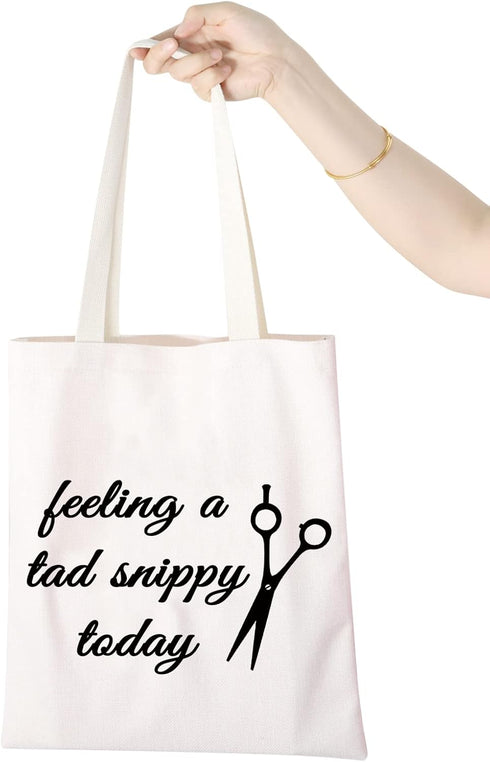 WCGXKO Funny Hairdresser Gift, Cosmetology Graduation Gift Tote with "Feeling a Tad Snippy Today"
