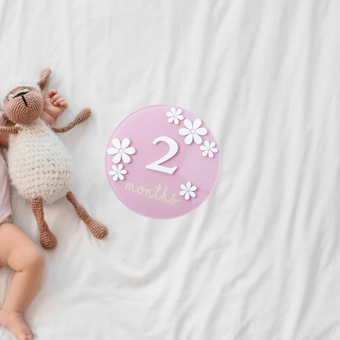 Troxueo 3D 1-12 Acrylic Daisy Baby Milestone Cards, Baby Milestone Signs, Months Interchangeable Monthly Milestone