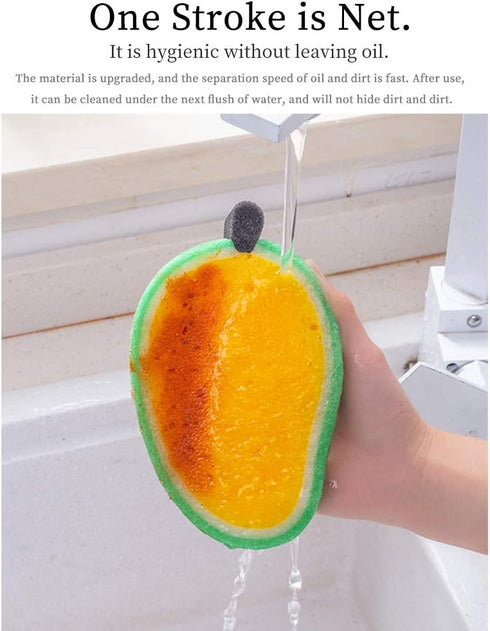 WishLotus 4Pcs Dish Cleaning Sponges, Cute Fruit-Shape Thickened Kitchen Sponge, Multifunctional Wipe for Dishes