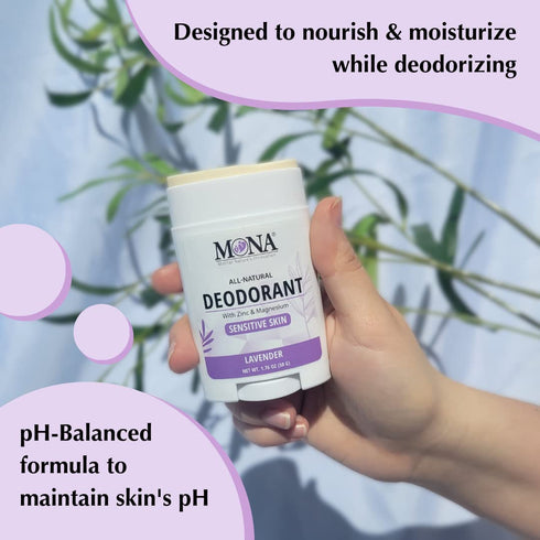 MONA BRANDS All Natural Deodorant for Women & Men, Sensitive Skin, No Aluminum or Baking Soda, 2-Pack Lavender