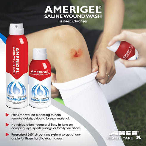 AMERIGEL Saline Wound Wash, First Aid Cleansing Solution, 7.1 Oz.