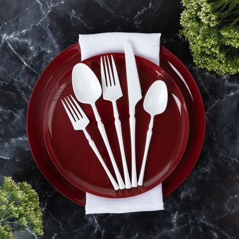 Infinity Flatware White Disposable Soup Spoons - 32 Count | Stylish Premium Plastic Cutlery for Elegant Dining Experience