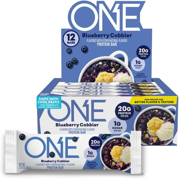 ONE Protein Bars, NEW Recipe Blueberry Cobbler, Gluten Free with 20g Protein, 1g Sugar, 2.12 oz (12 Count)