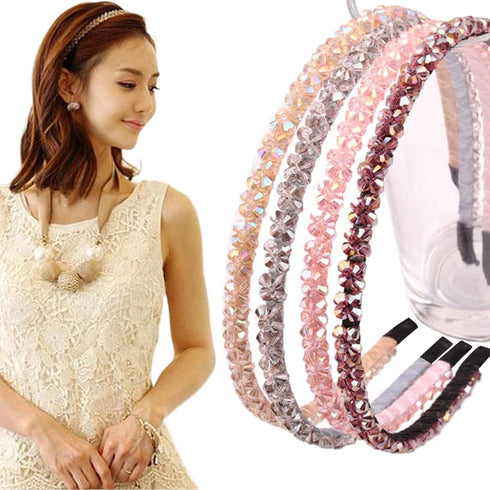 Ruihfas 6Pcs Bling Bling Double Rows Crystal Rhinestone Headband, Thin Hair Hoop for Women and Girls