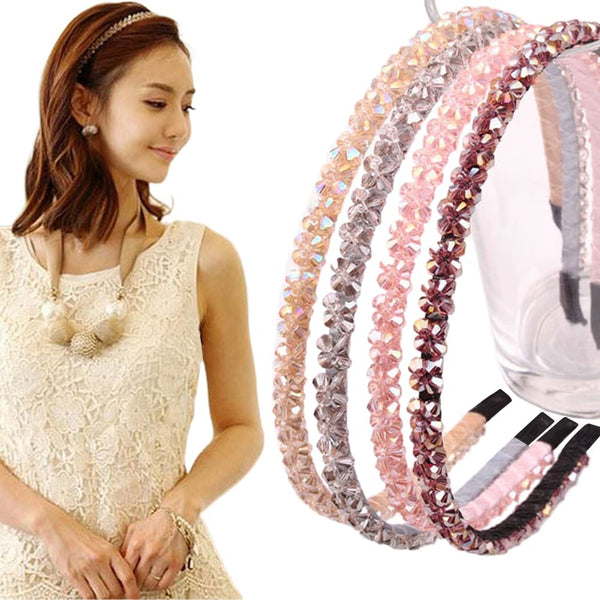 Ruihfas 6Pcs Bling Bling Double Rows Crystal Rhinestone Headband, Thin Hair Hoop for Women and Girls