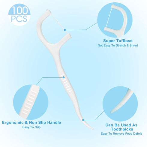 100 Count Floss Picks, Individually Wrapped, Travel Size Dental Flosser, Floss Sticks for Teeth Clean & Oral Care