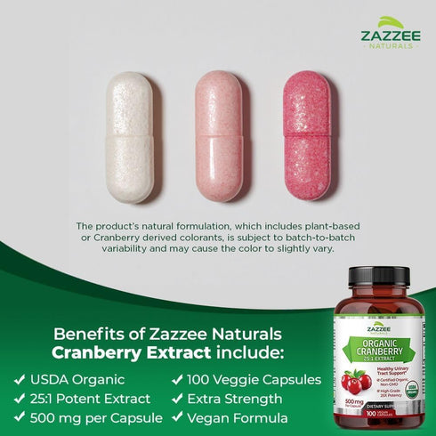 Zazzee USDA Organic Cranberry 25:1 Extract, 12,500 mg Strength, 100 Vegan Capsules, Certified Organic, Non-GMO