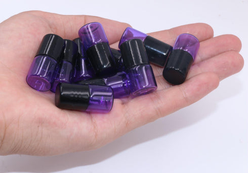 Wresty 60 Pcs Mini Purple Glass Roller Ball Bottles, 1ml Refillable Empty Sample Vials for Essential Oils, with Opener