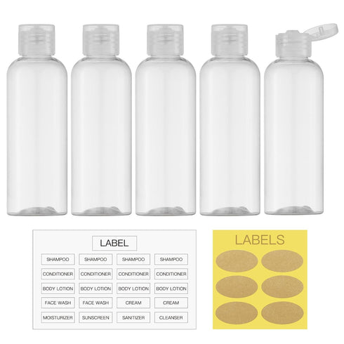LISAPACK 3.4Oz Travel Bottles with Flip Cap (5 Pcs) Empty Dispenser Container for Travel Size Cosmetics