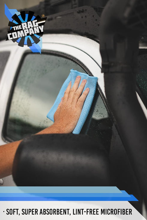The Rag Company Standard Waffle Weave Towels, Microfiber Detailing, Lint-Free, Light Blue, 3-Pack