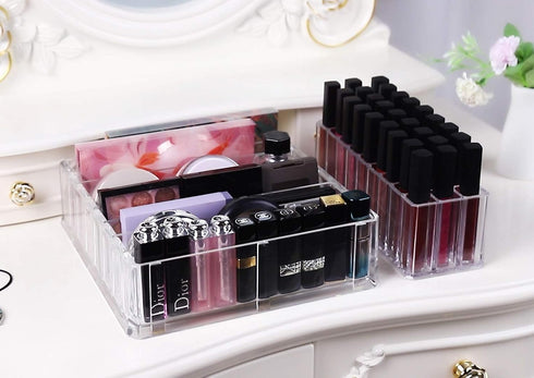Lip Gloss Organizer, Acrylic Lipstick Holder, Clear Cosmetic Countertop Organizers, 27 Spaces