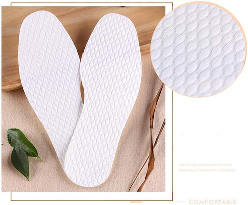 10 Pairs White Disposable Breathable Slim Barefoot Insoles, Natural Sweat Treatment Shoe Insert Pads for Women