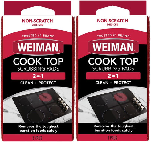 Weiman Cook Top Scrubbing Pads, 3 Count, 2 Pack - Cuts Through Toughest Stains