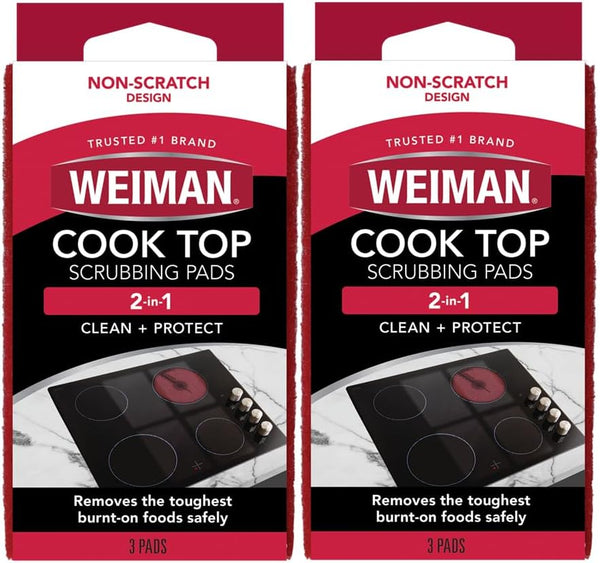 Weiman Cook Top Scrubbing Pads, 3 Count, 2 Pack - Cuts Through Toughest Stains