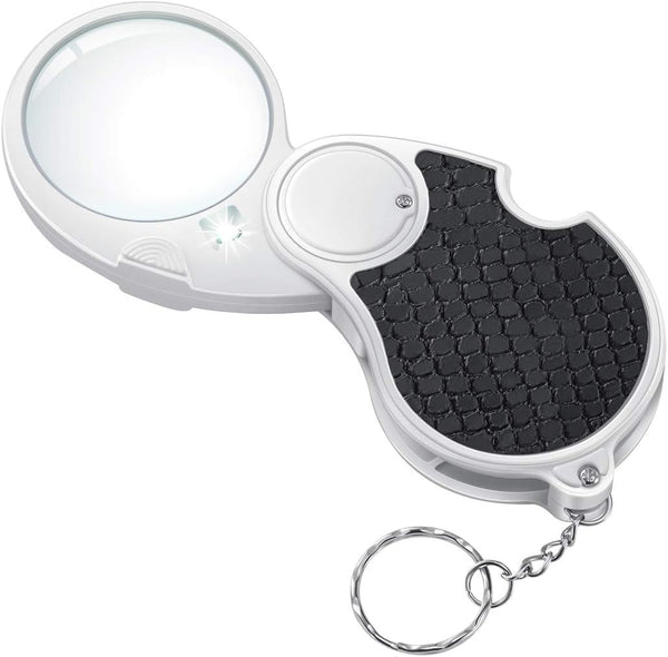 TECHSHARE Lighted Magnifying Glass, 5X Handheld Pocket Magnifier, Illuminated Folding Magnifier for Reading Coins - 45