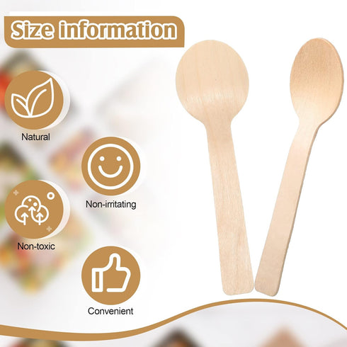500 Pack Mini Disposable Wooden Spoons, 3.9 Inch Birch Wooden Dessert Utensils for Parties, Chocolate Stirrers