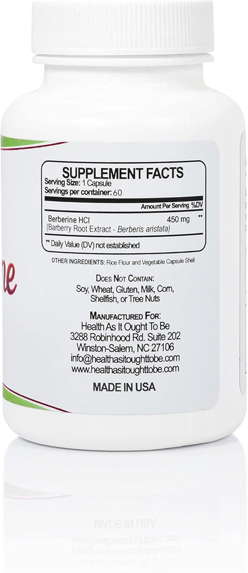 Health As It Ought To Be Fresh Berberine 450mg Supplement | No Preservatives | 60 Capsules
