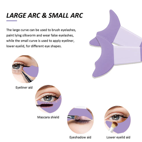 Eyeliner Stencils 4Pcs Reusable Silicone Eyeliner Aid Mascara Shield Eyeliner Eyelash Eyeshadow Lipstick Applicator Guide Tool Multifunctional Eye Makeup Tool Easy to Use (Purple)