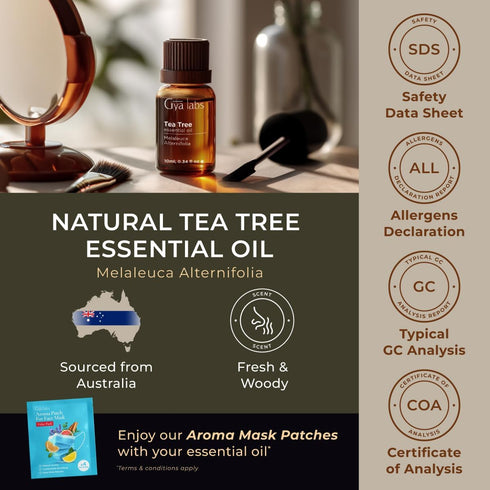 Set Set 2x0.34 oz Melissa Essential Oil for Diffuser & Tea Tree Oil for Skin - Aromatherapy Grade Essential Oils - fl