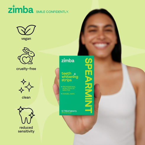 Zimba Spearmint Flavored Teeth Whitening Strips | Vegan, Enamel Safe Hydrogen Peroxide Whitener for Coffee, Wine,