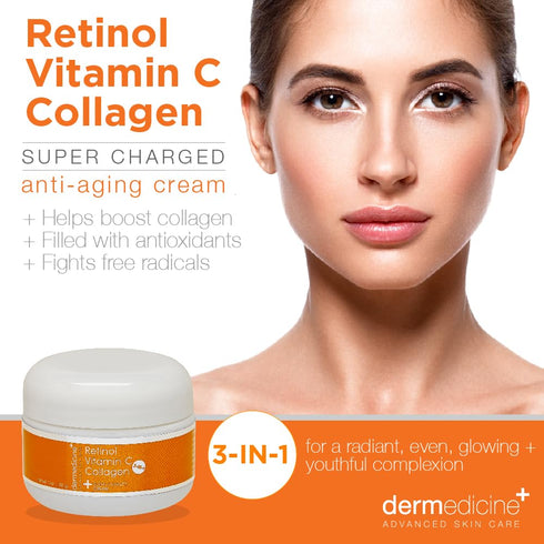 Super Charged Anti-Aging Cream for Face | Vitamin C + Retinol + Collagen | 1 oz | Pharmaceutical Grade Quality