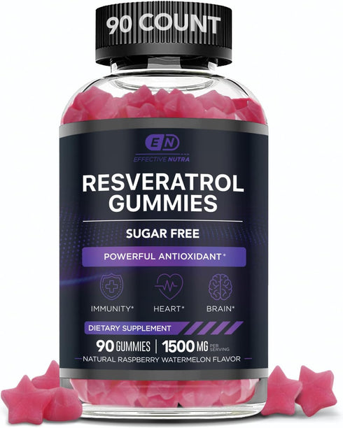 Resveratrol Gummies 1500mg - Sugar Free Supplement for Antioxidant Support, Immunity, Heart Health, Brain Function -